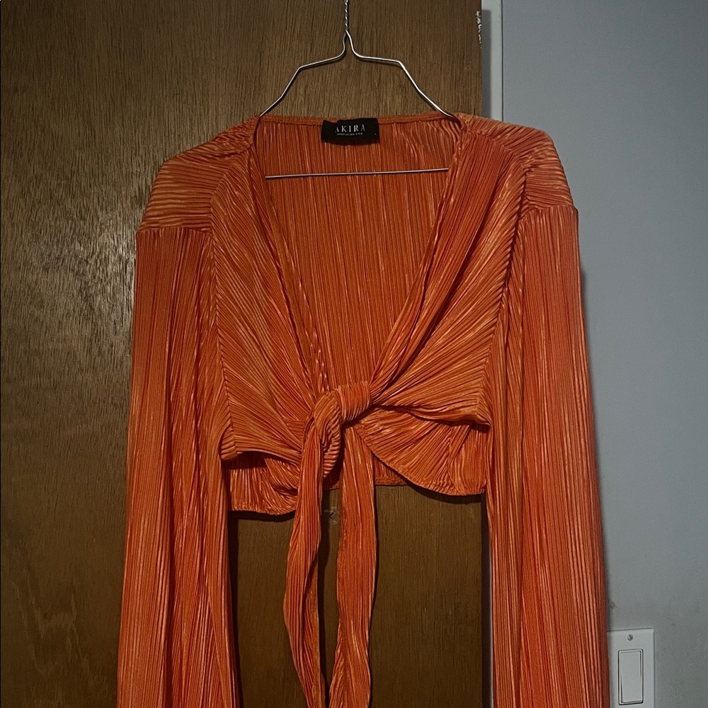 AKIRA Vibrant Orange Tie-Front Blouse